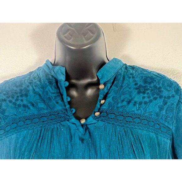 ANTHROPOLOGIE Meadow Rue teal dress size 8 short sleeve, stretch, mid length - Picture 3 of 12